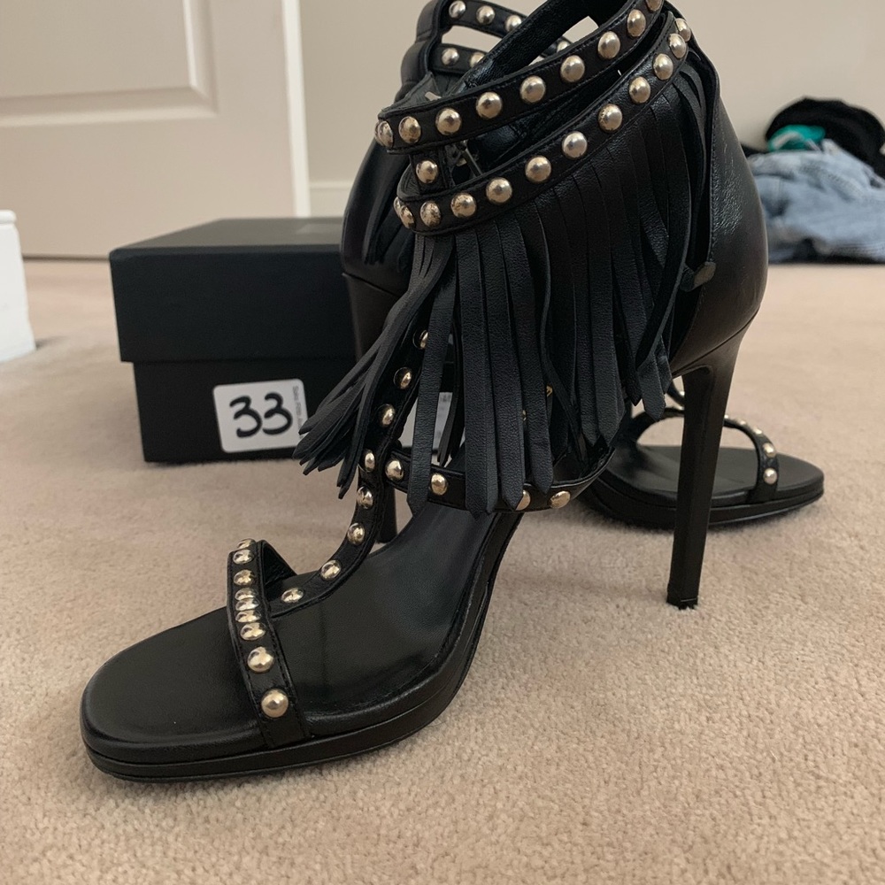 YSL Nappa sandals with fringe/silver studs - Picture 6 of 6